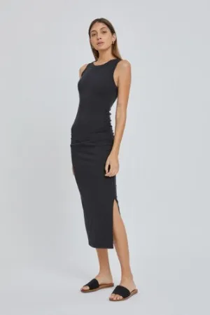 Black Ruched Side Midi Dress