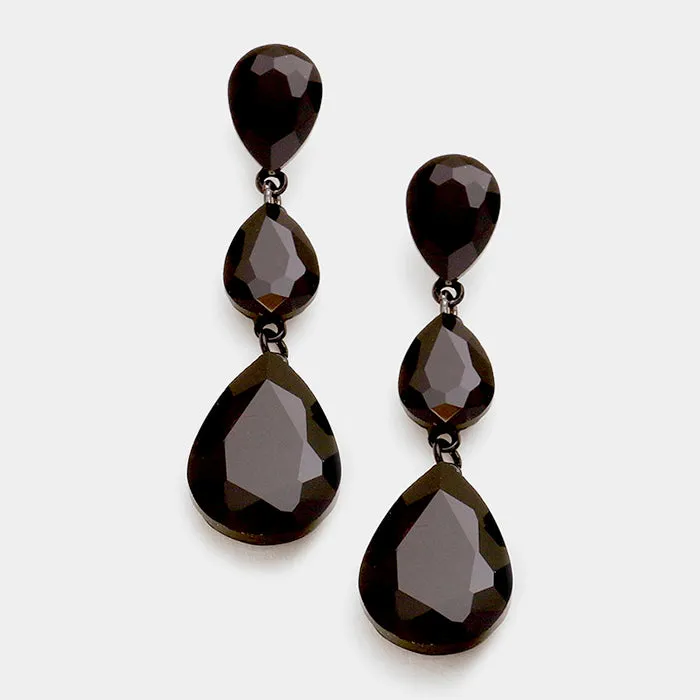 Black Triple Teardrop Earrings | 312301