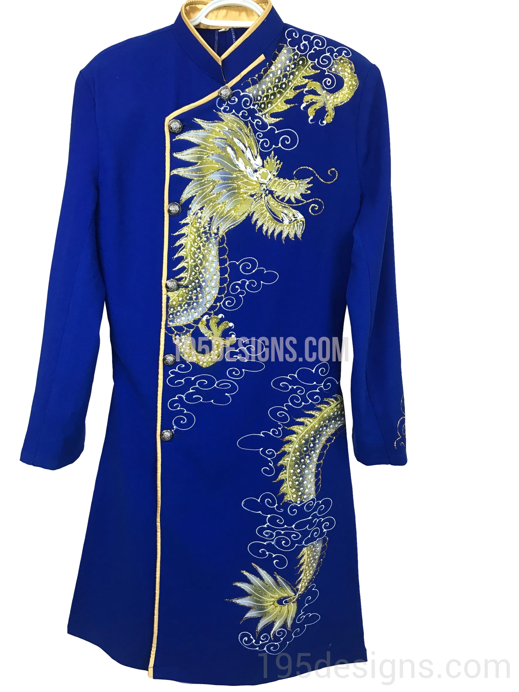 Blue Ao Dai Men - Xanh Nam Rồng Vải Cao Cấp Co Giản