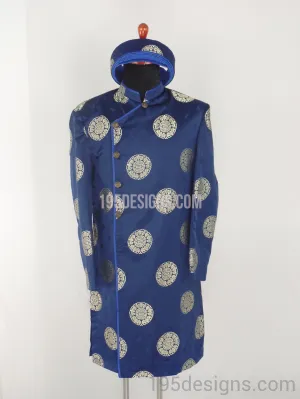Blue Brocade Ao Dai Men -  Áo Dài Gấm Xanh Nam Vải Cao Cấp