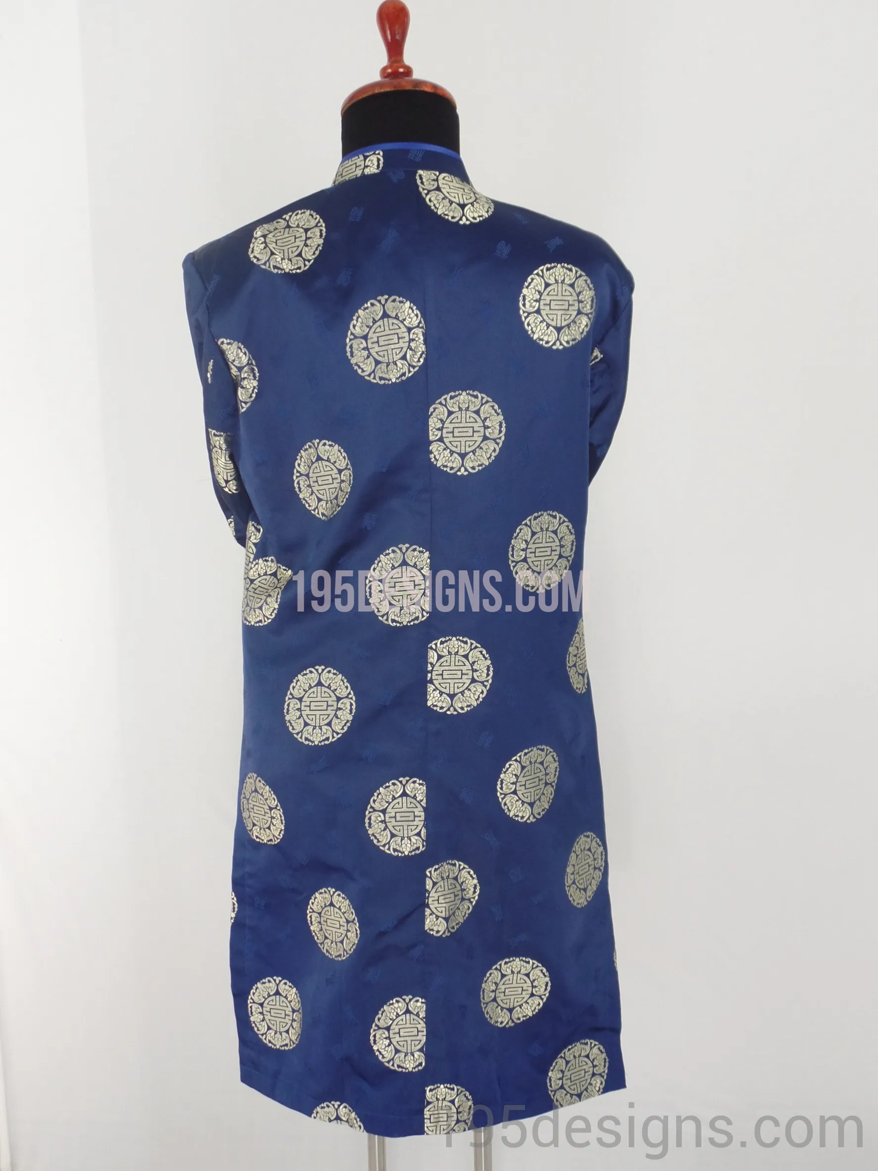 Blue Brocade Ao Dai Men -  Áo Dài Gấm Xanh Nam Vải Cao Cấp