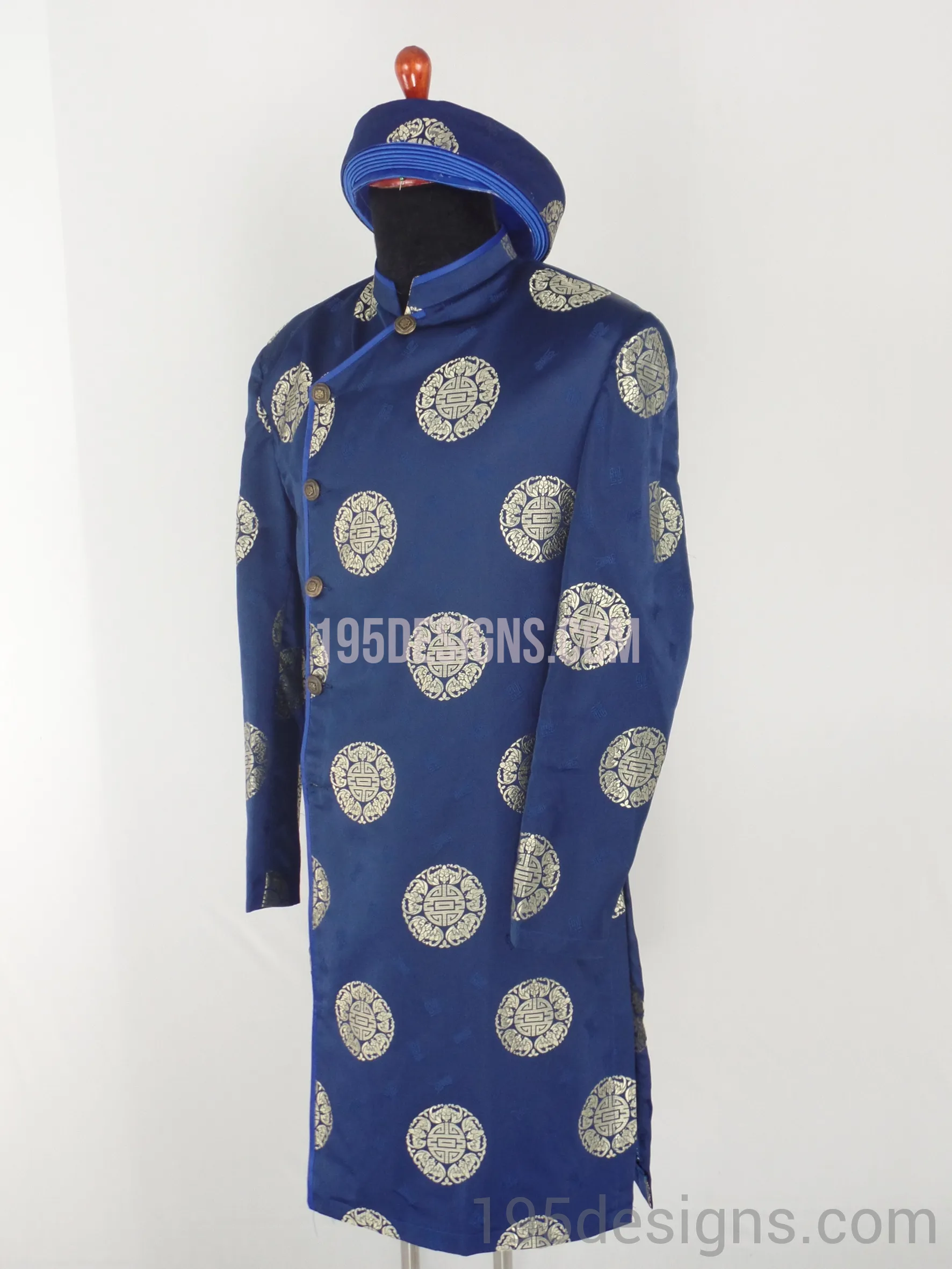 Blue Brocade Ao Dai Men -  Áo Dài Gấm Xanh Nam Vải Cao Cấp
