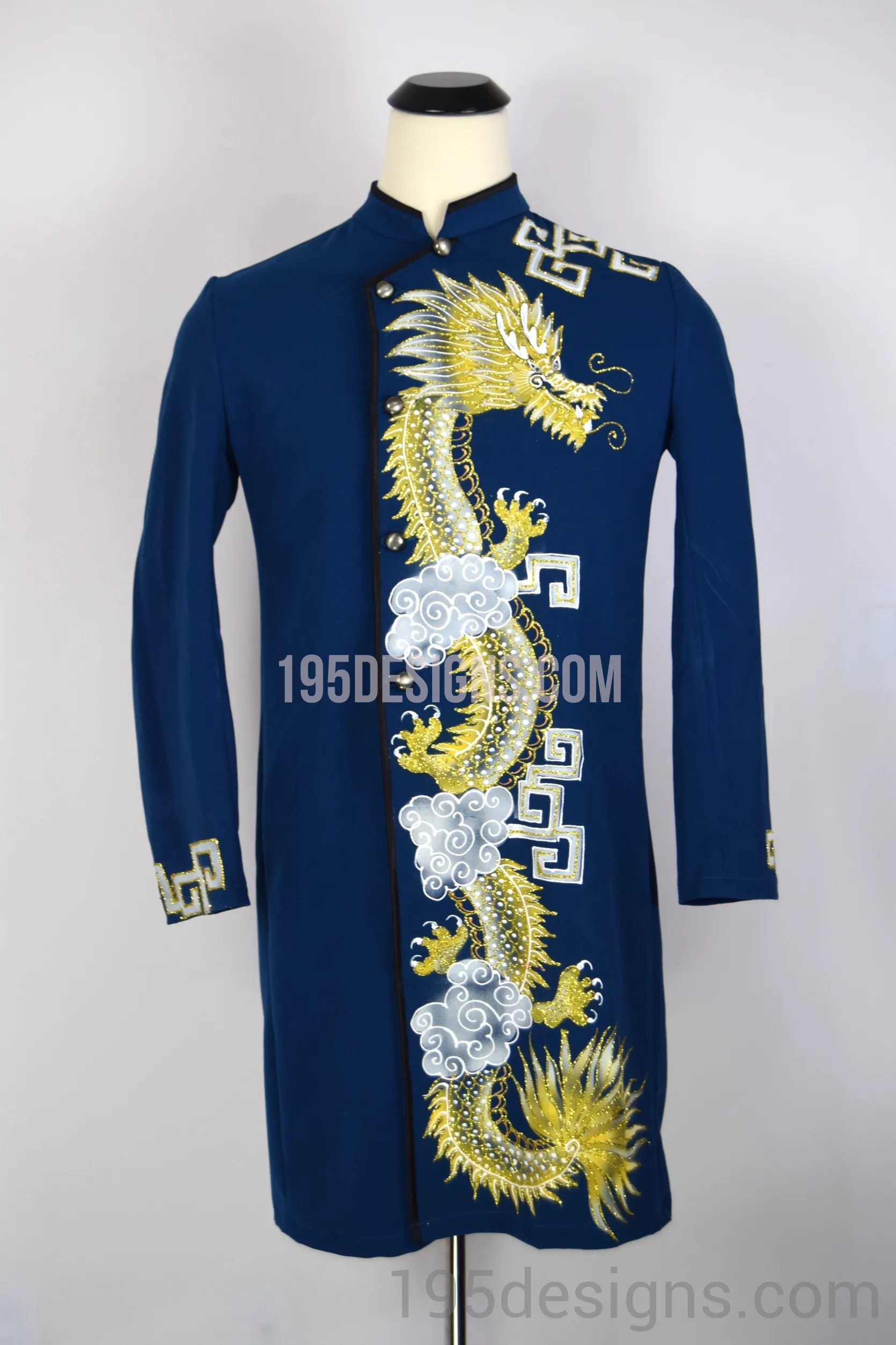 Blue Brocade Ao Dai Men -  Áo Dài Nam Vải Co Giản