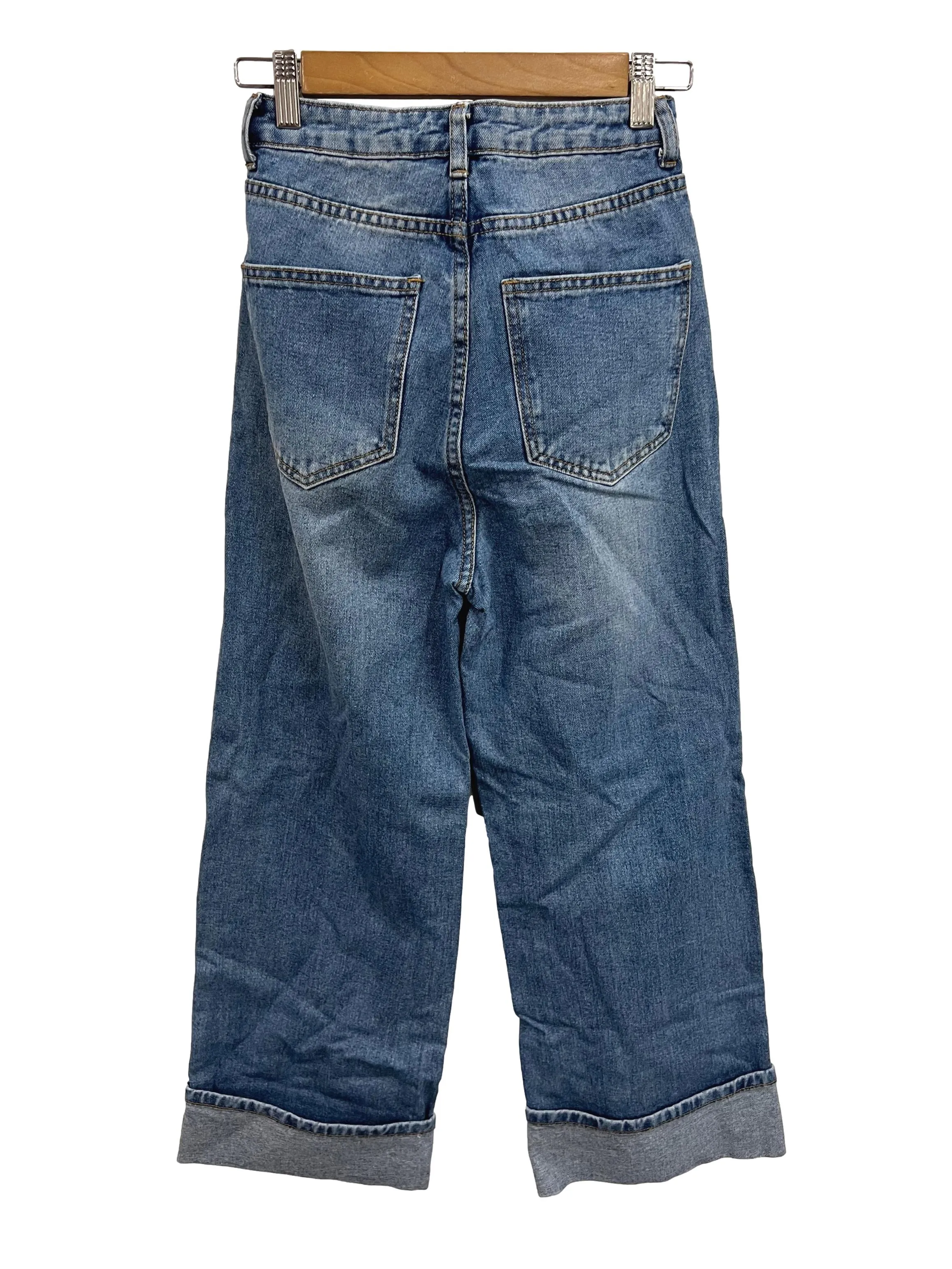 Blue Mid Wash Denim Cuffed Jeans LB