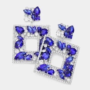 Blue Multi Crystal Stone Square Chandelier Pageant Earrings | Prom Earrings | 552675