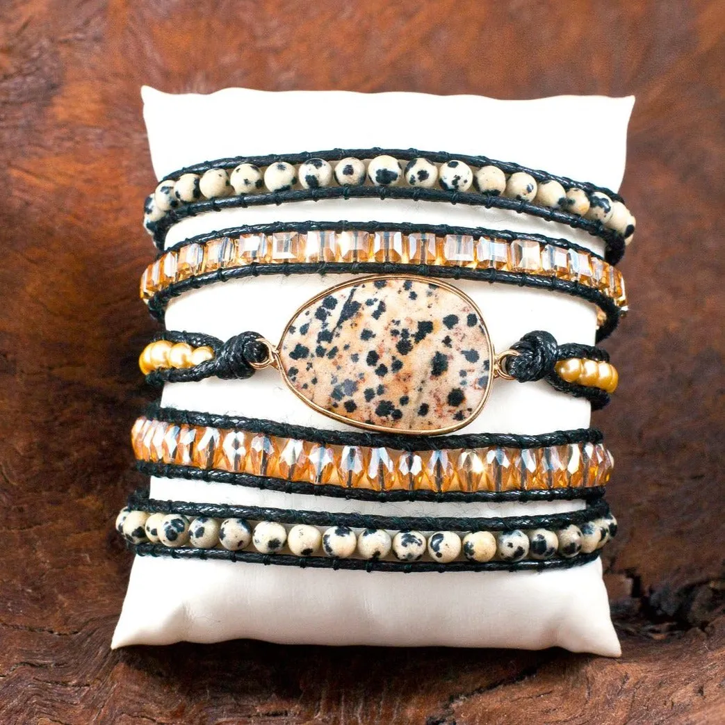 Boho & Mala Dalmation Jasper Stone Wrap Bracelet WB10015