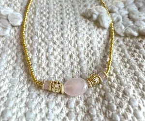Boho & Mala Natural Quartz Stone Gold Tribal Necklace SCN1030