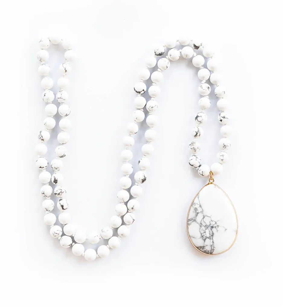 Boho & Mala Natural Tribal Round Howlite Stone Necklace TN10030