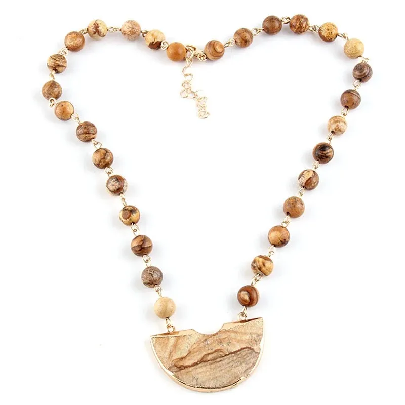 Boho & Mala Natural Tribal Short Desert Jasper Necklace TN100118