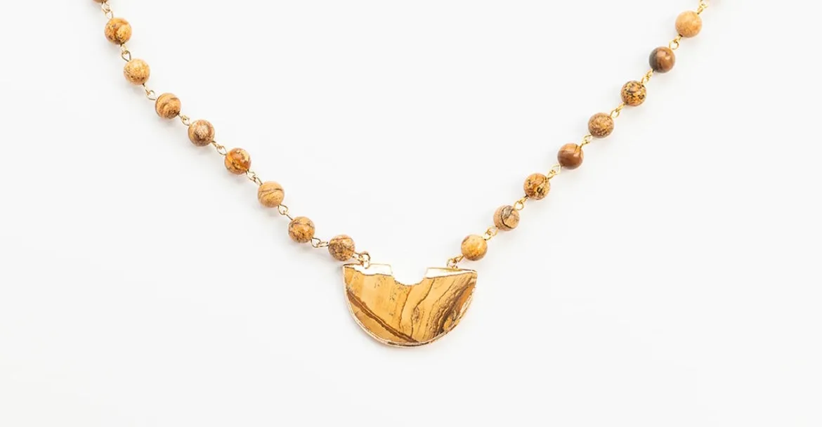 Boho & Mala Natural Tribal Short Desert Jasper Necklace TN100118
