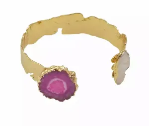 Boho & Mala Pink Solar Quartz & Freshwater Pearl Cuff Bracelet DCB1008