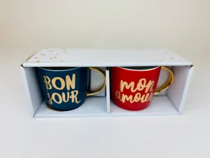 Bon Jour/ Mon Amour French Coffee Cup Set | Resort Wear Accessories