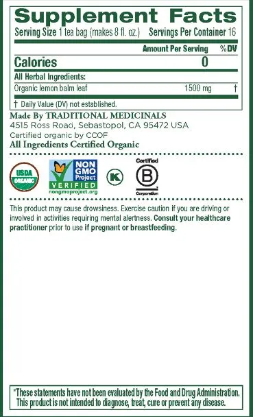 [Bundle Of 4] Traditional Medicinals Organic Lemon Balm, 16 bags Exp: