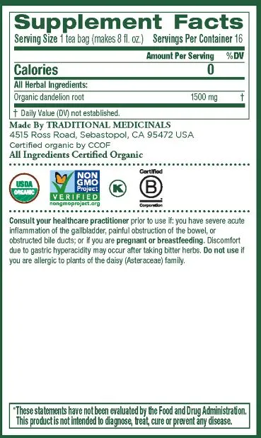[Bundle Of 4] Traditional Medicinals Organic Roasted Dandelion Root Tea, 16 bags Exp: