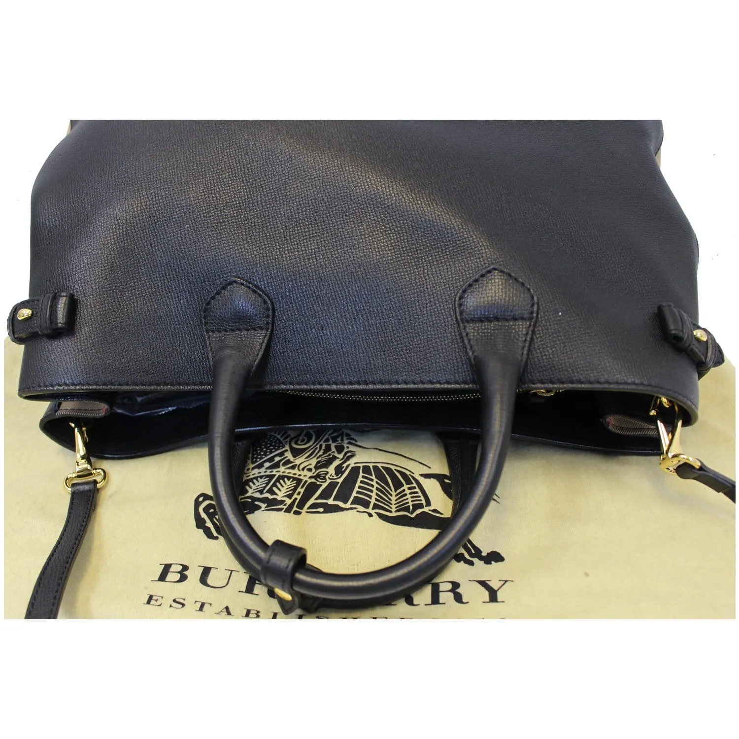 BURBERRY Large Banner Calf Leather House Check Tote Bag Black