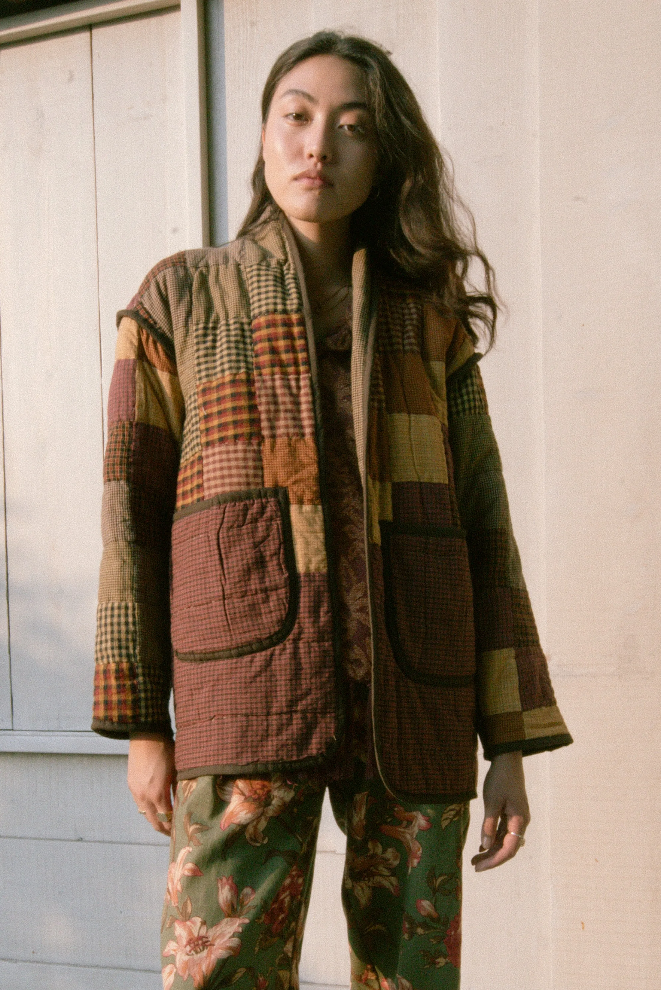 Burgundy Patchwork Kalina Cocoon Coat