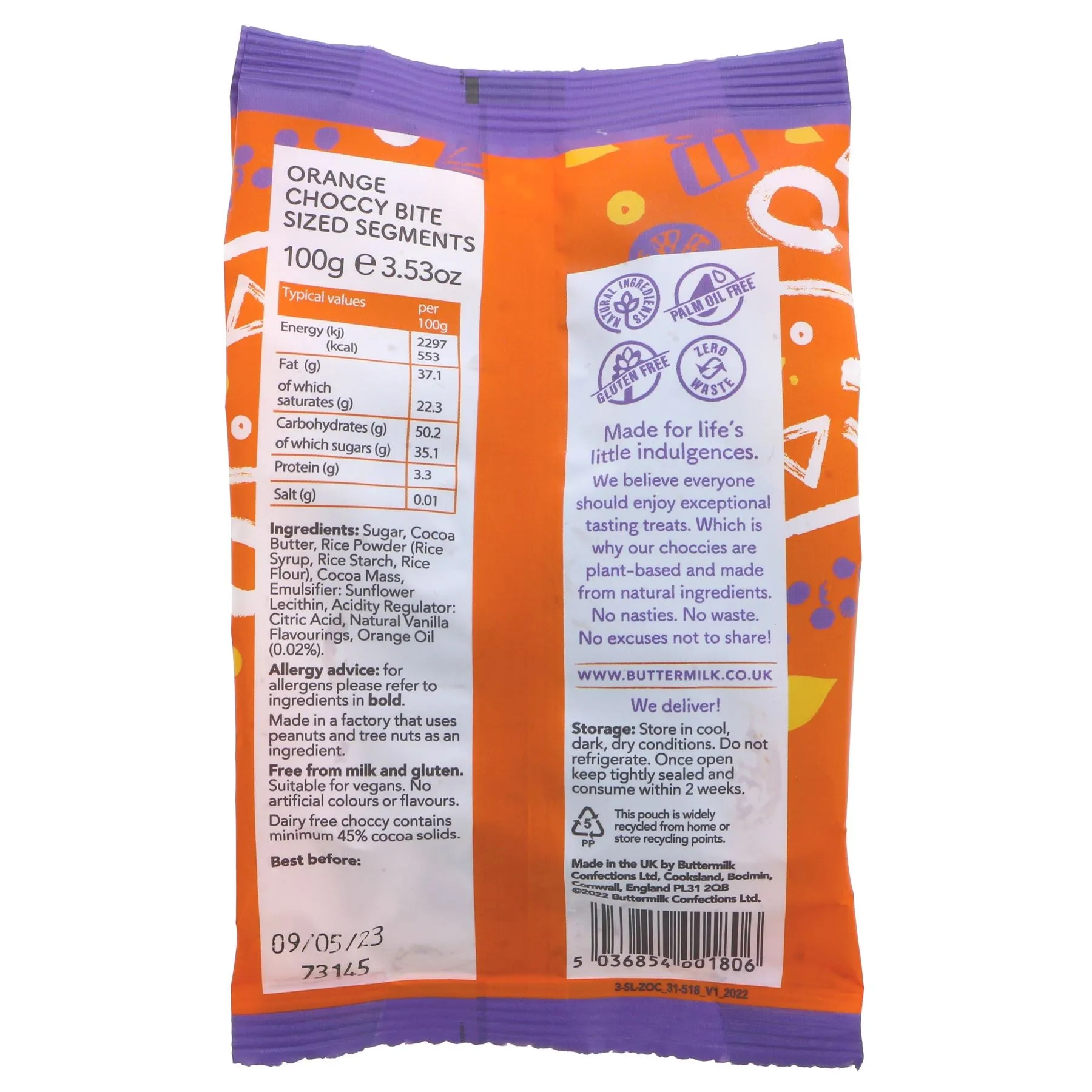 Buttermilk | Zingy Orange Choccy Segments | 100g