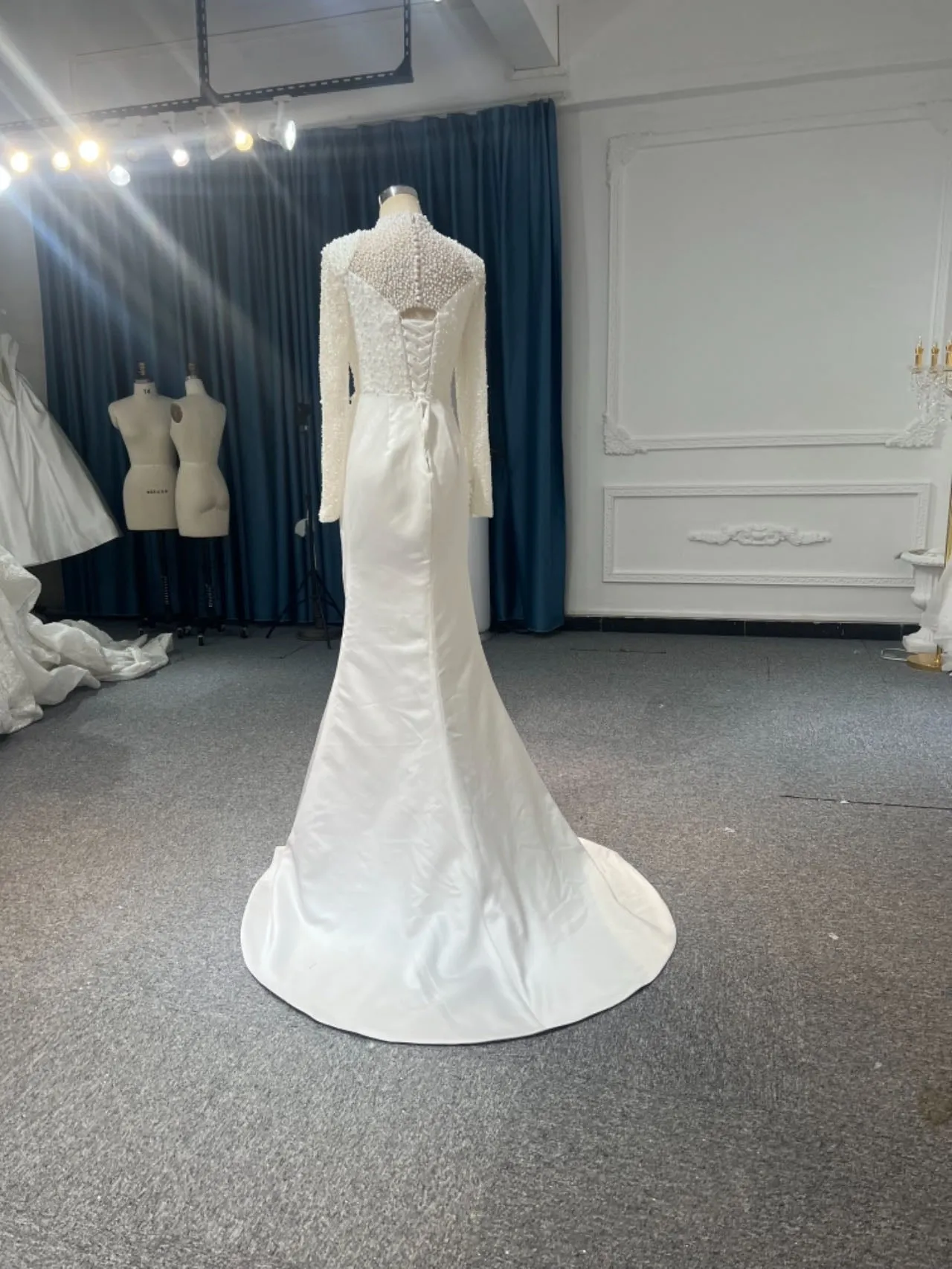 BYG24-5 LUXURIOUS BEADED SATIN MERMAID WEDDING DRESS DETACHABLE TRAIN