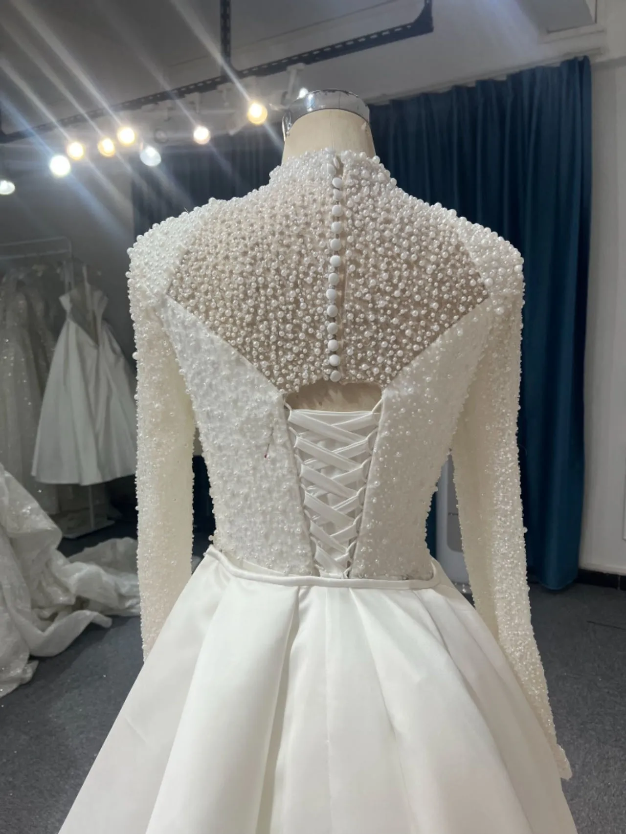 BYG24-5 LUXURIOUS BEADED SATIN MERMAID WEDDING DRESS DETACHABLE TRAIN