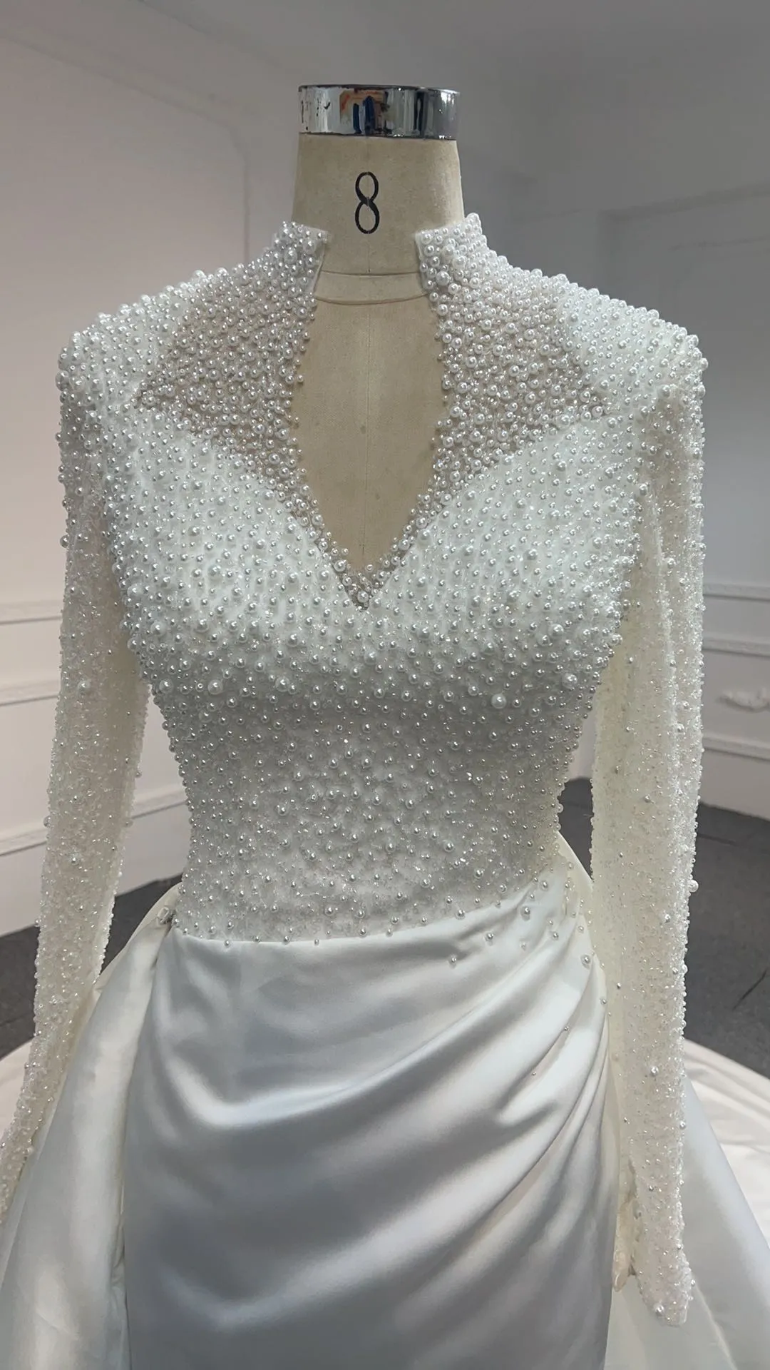 BYG24-5 LUXURIOUS BEADED SATIN MERMAID WEDDING DRESS DETACHABLE TRAIN