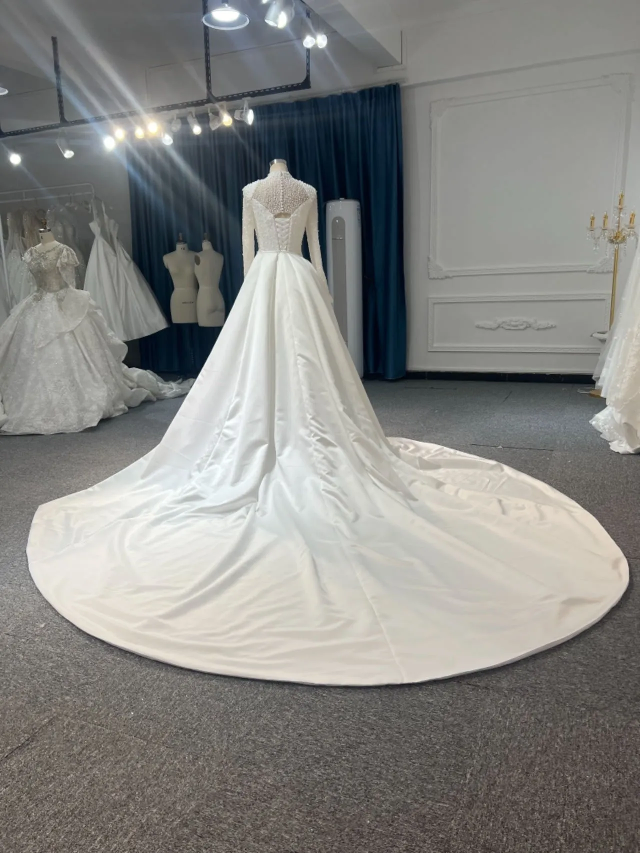 BYG24-5 LUXURIOUS BEADED SATIN MERMAID WEDDING DRESS DETACHABLE TRAIN