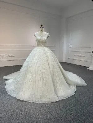 BYG#Z318 Short sleeves, round neck, luxurious beading Ball gown wedding dress