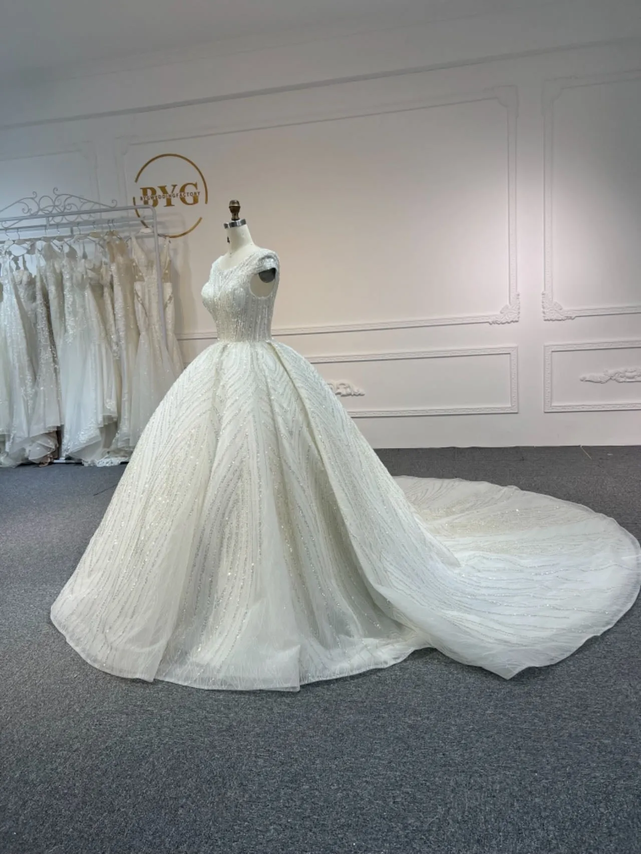 BYG#Z318 Short sleeves, round neck, luxurious beading Ball gown wedding dress