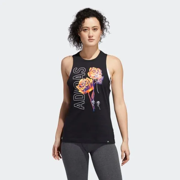 CANOTTA DONNA ADIDAS WOMAN TANK TOP NERA FLOWER FUNCTIONAL TRAINING