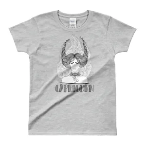 Capricorn T Shirt Zodiac Round Neck Grey T-Shirt for Women