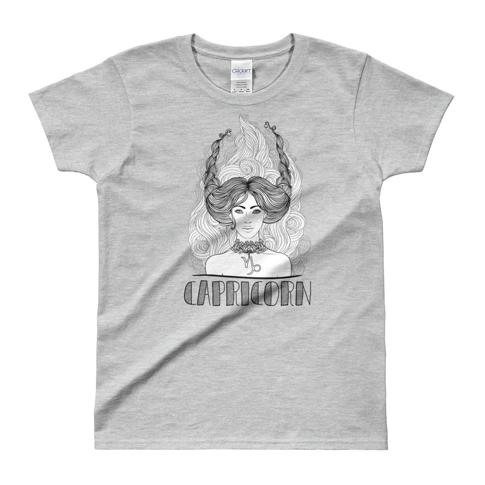 Capricorn T Shirt Zodiac Round Neck Grey T-Shirt for Women