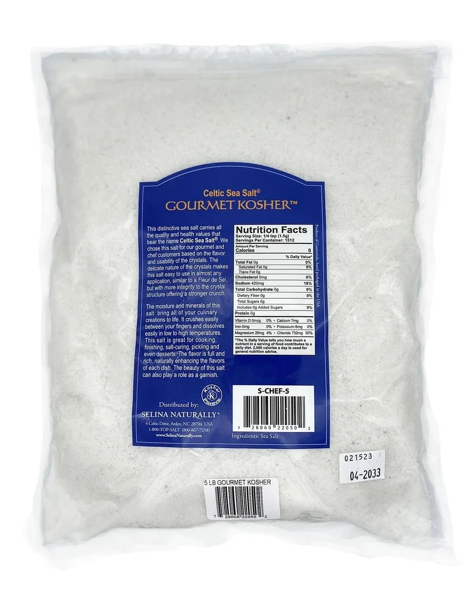 Celtic Sea Salt Gourmet Kosher Salt Resealable Bag 5 Lb