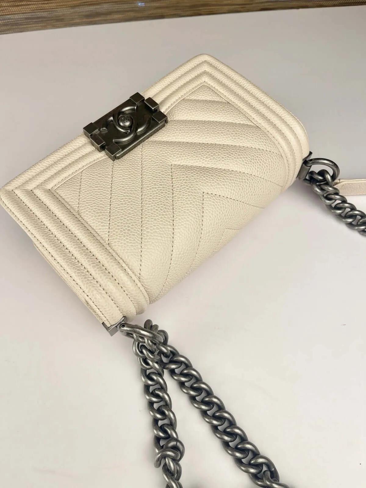 Chanel Boy Flap Bag Chevron Caviar Old