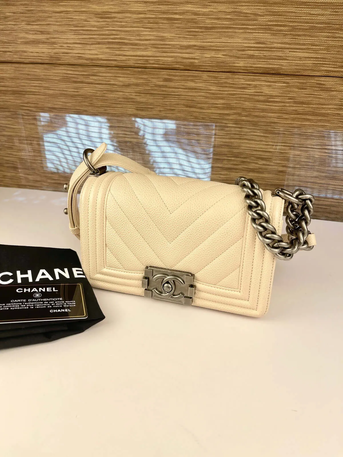 Chanel Boy Flap Bag Chevron Caviar Old