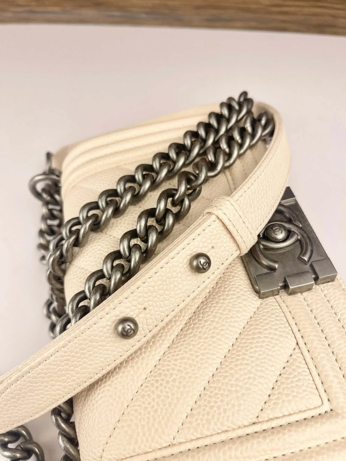 Chanel Boy Flap Bag Chevron Caviar Old