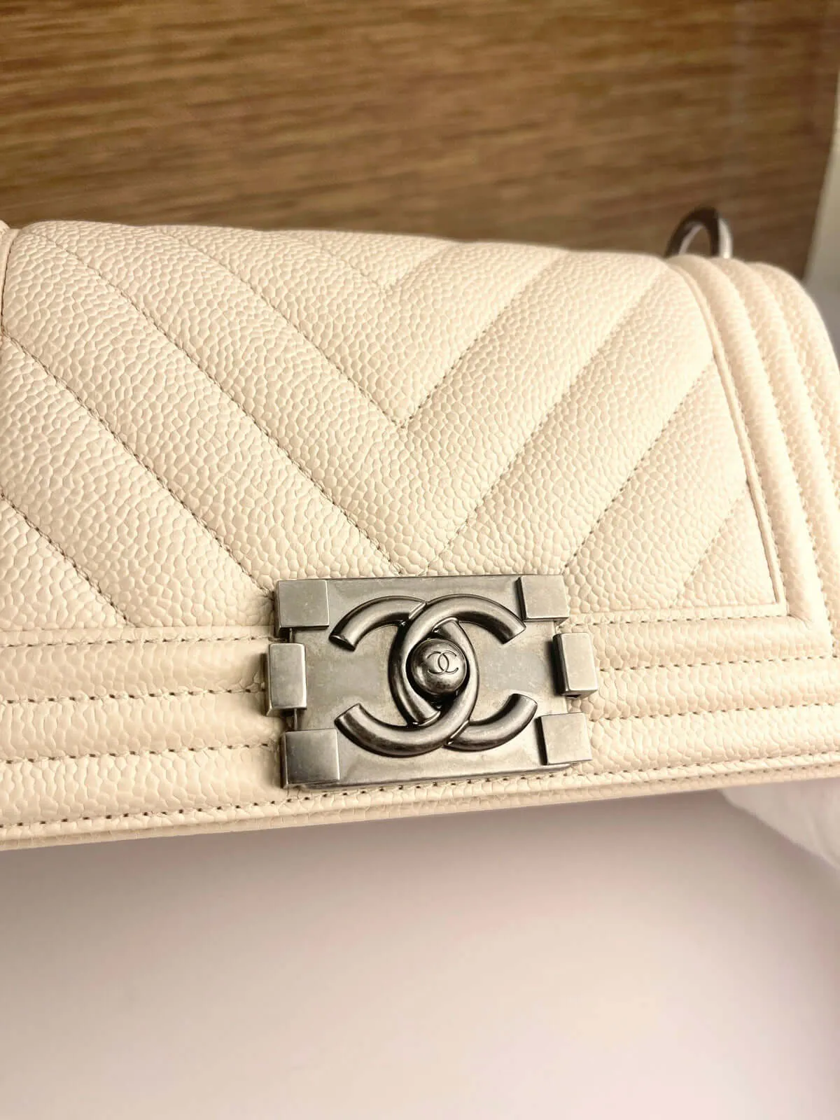 Chanel Boy Flap Bag Chevron Caviar Old