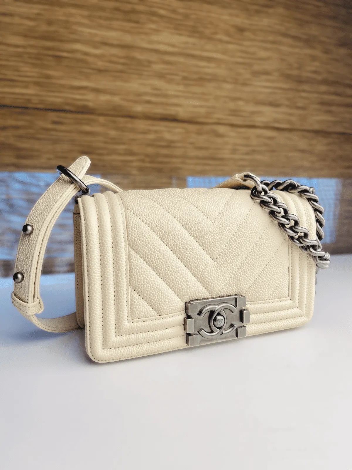 Chanel Boy Flap Bag Chevron Caviar Old