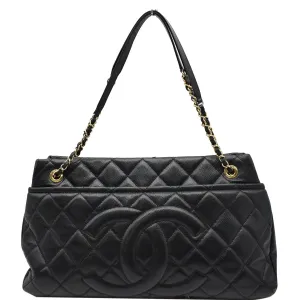 CHANEL Timeless CC Soft Quilted Caviar Leather Shopping Tote Bag Black
