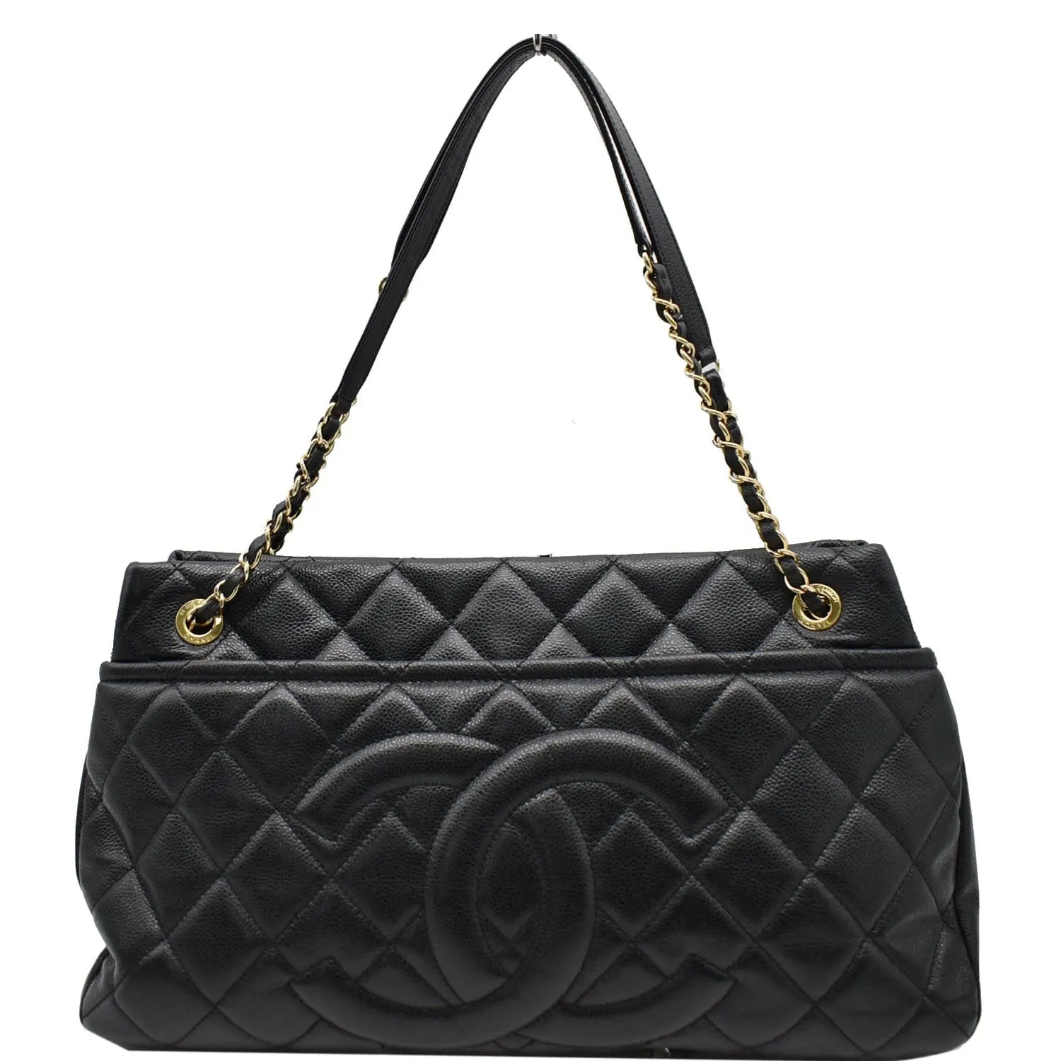 CHANEL Timeless CC Soft Quilted Caviar Leather Shopping Tote Bag Black