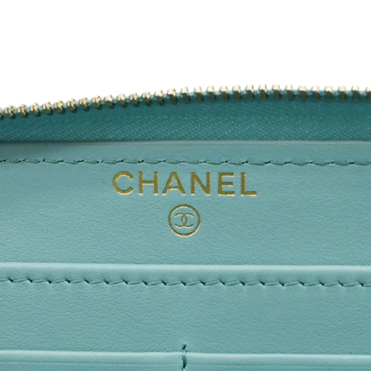CHANEL Zip Around Quilted Caviar Leather Wallet Turquoise