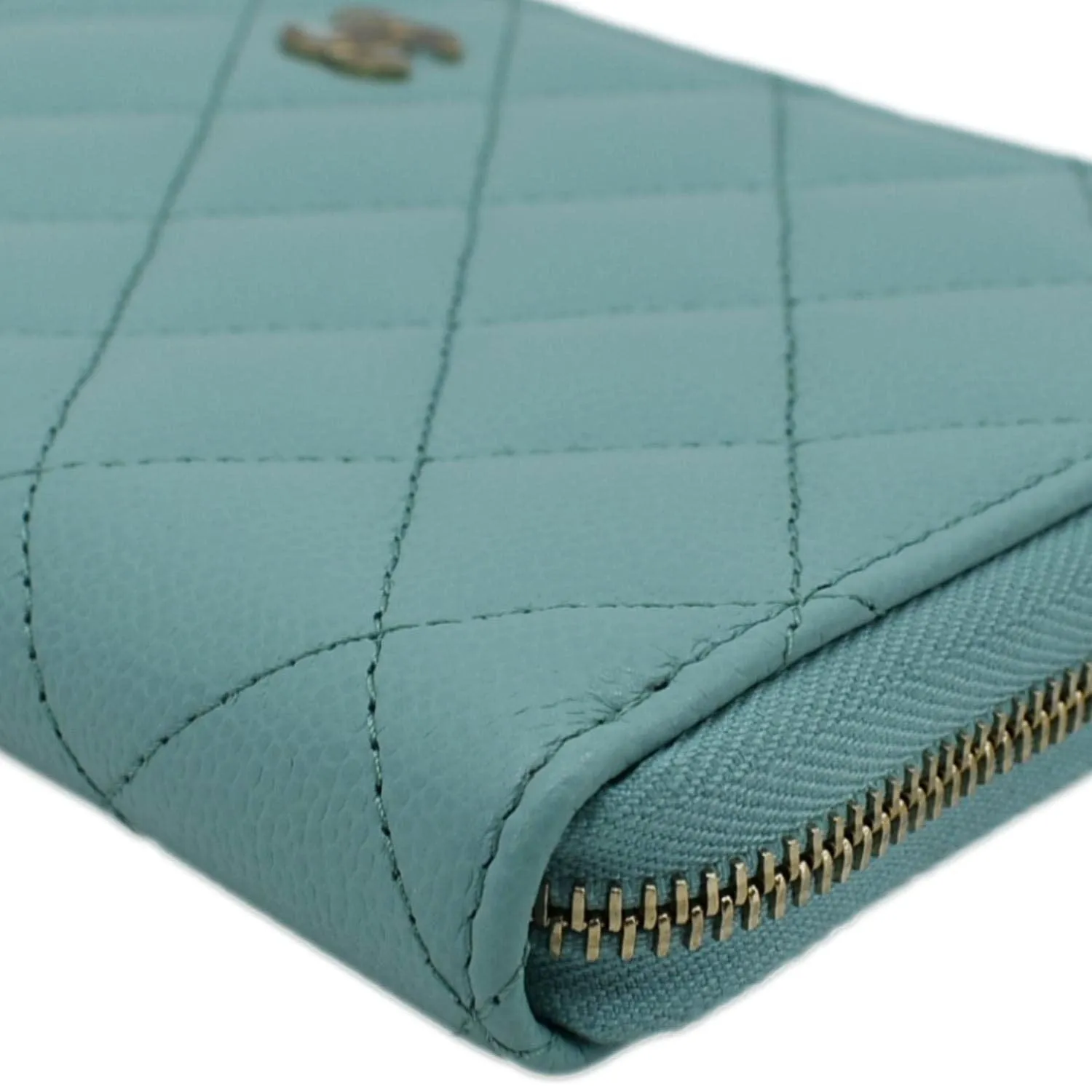 CHANEL Zip Around Quilted Caviar Leather Wallet Turquoise