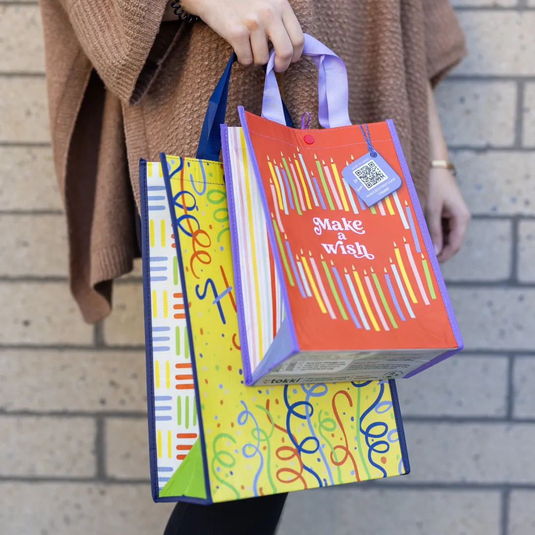 Cheerful Brights Bundle | Reusable Gift Bag   QR Greeting Card | 8 Pieces