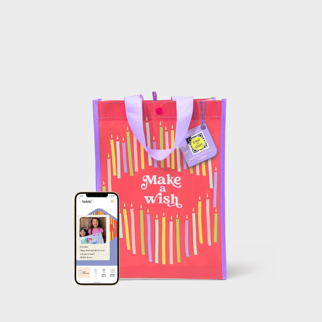 Cheerful Brights Bundle | Reusable Gift Bag   QR Greeting Card | 8 Pieces