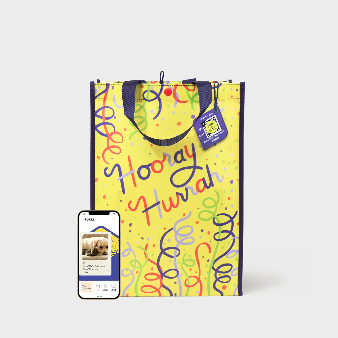 Cheerful Brights Bundle | Reusable Gift Bag   QR Greeting Card | 8 Pieces