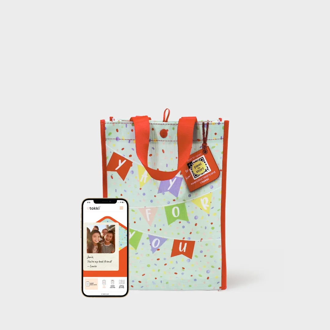 Cheerful Brights Bundle | Reusable Gift Bag   QR Greeting Card | 8 Pieces