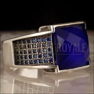 Chevalière pour homme en argent une pierre saphir design chic