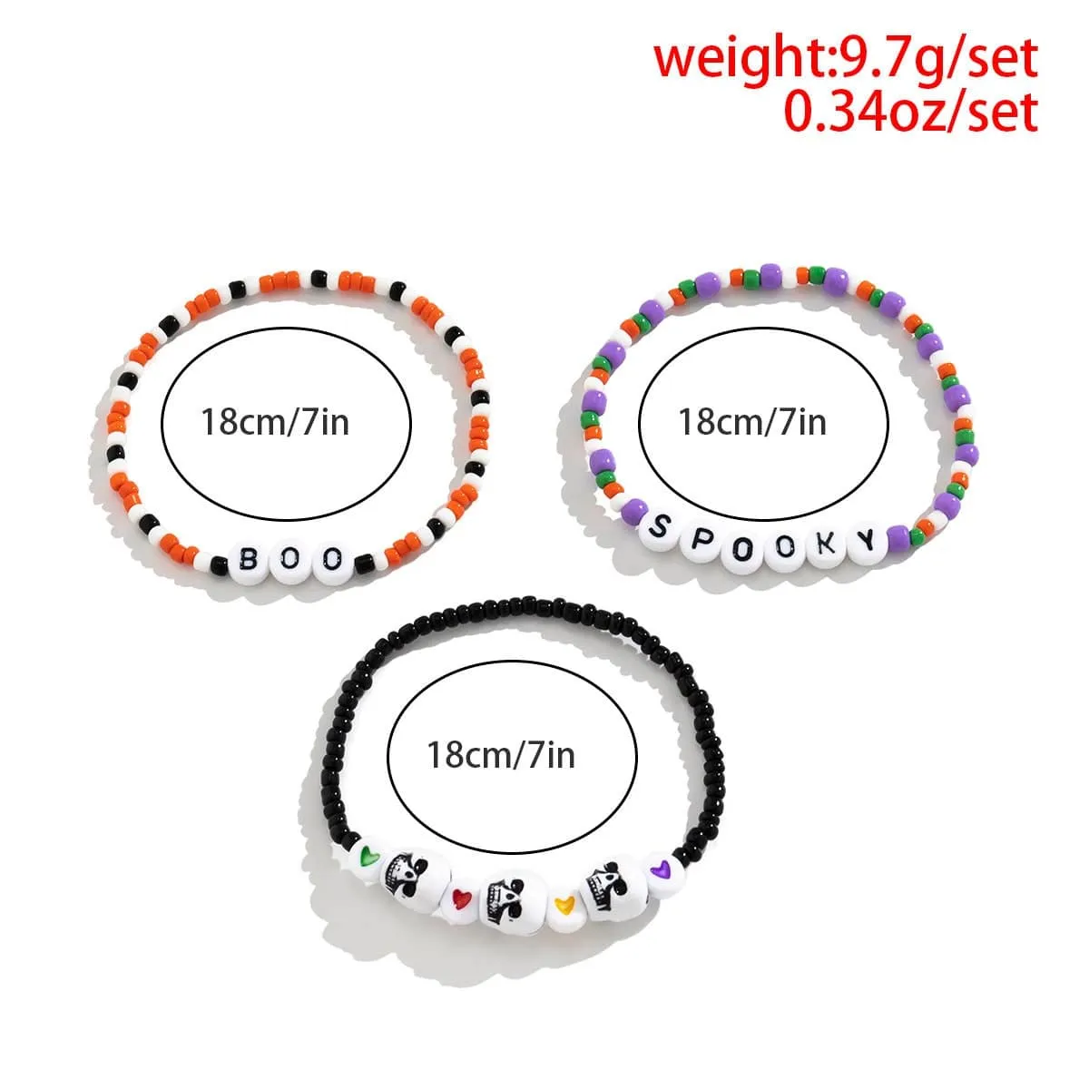 Chic 3 Pieces Letter Heart Charm Seed Bead Stackable Bracelet Set