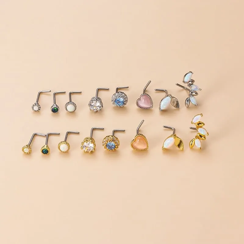 Chic CZ Inlaid Opal Floral Heart Nose Piercing Nose Stud