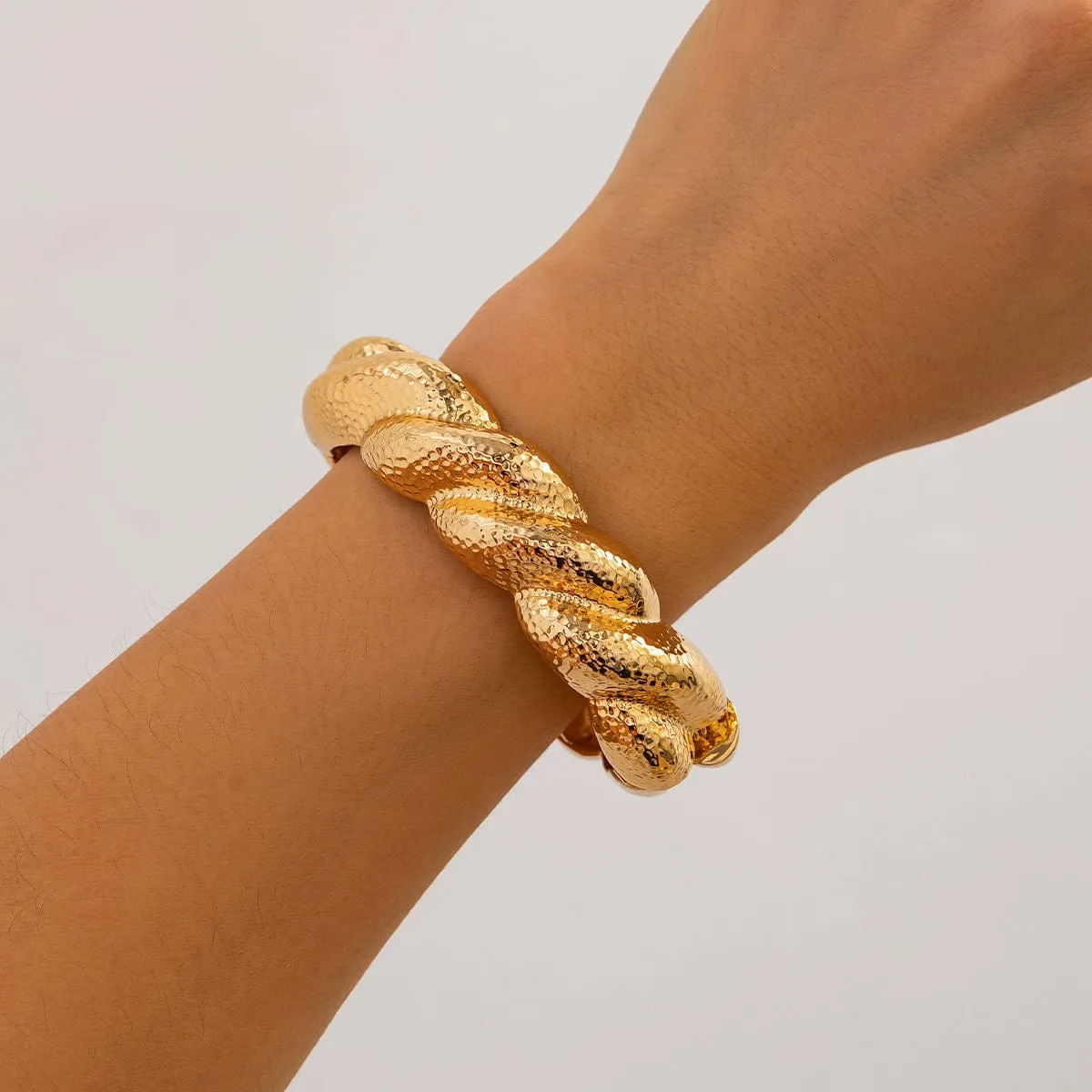 Chic Gold Silver Plated Textured Twisted Bangle Bracelet