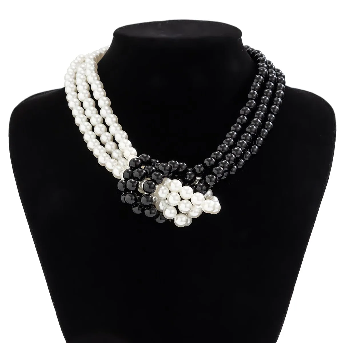 Chic Layered Knotted Pearl Chain Choker Necklace
