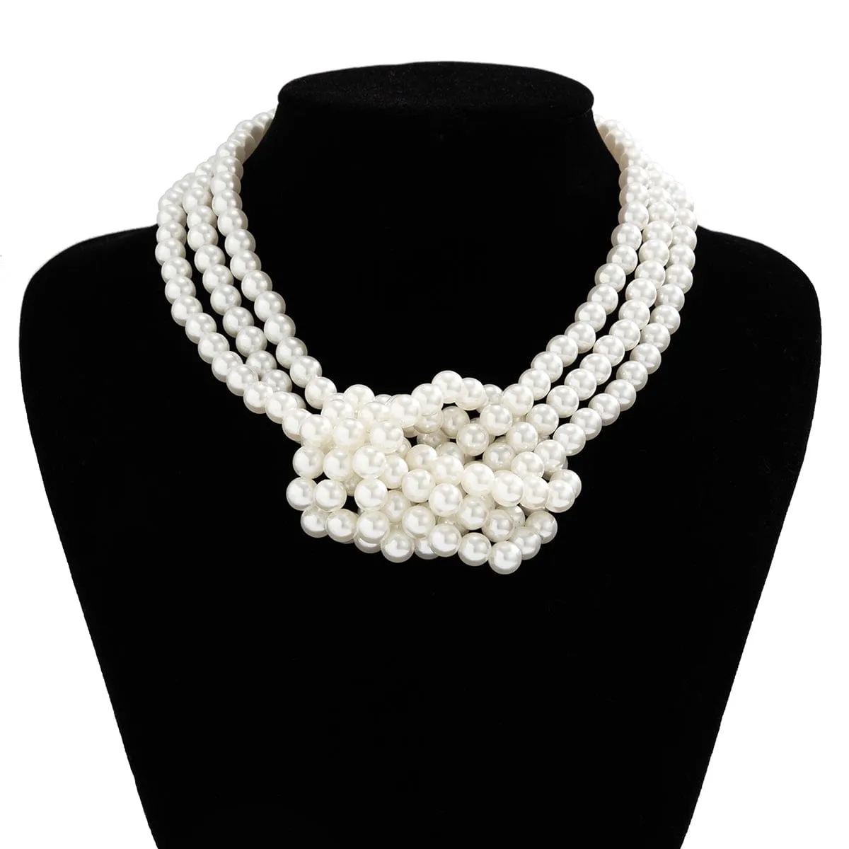 Chic Layered Knotted Pearl Chain Choker Necklace